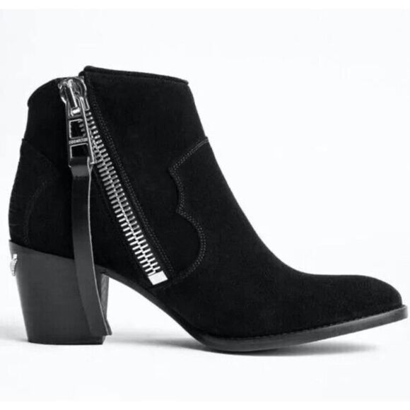 Zadig Voltaire Sz 39 Women's Molly Black Suede Stacked Heel Ankle Booties $528 - Picture 14 of 14
